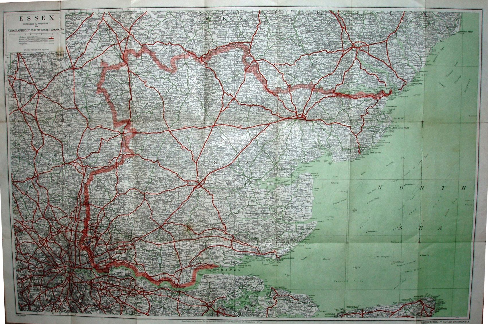 Geographia Large Scale Road Map of Essex, 1937